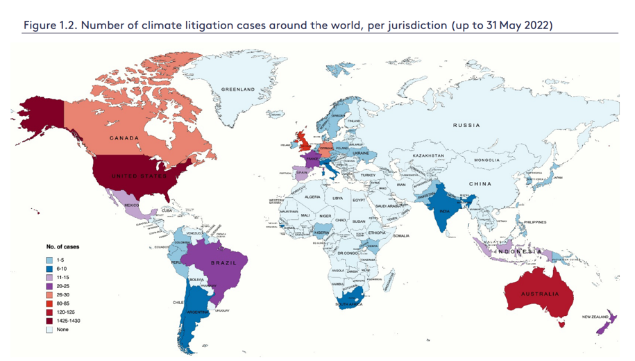 Number of climate litigation cases around the world